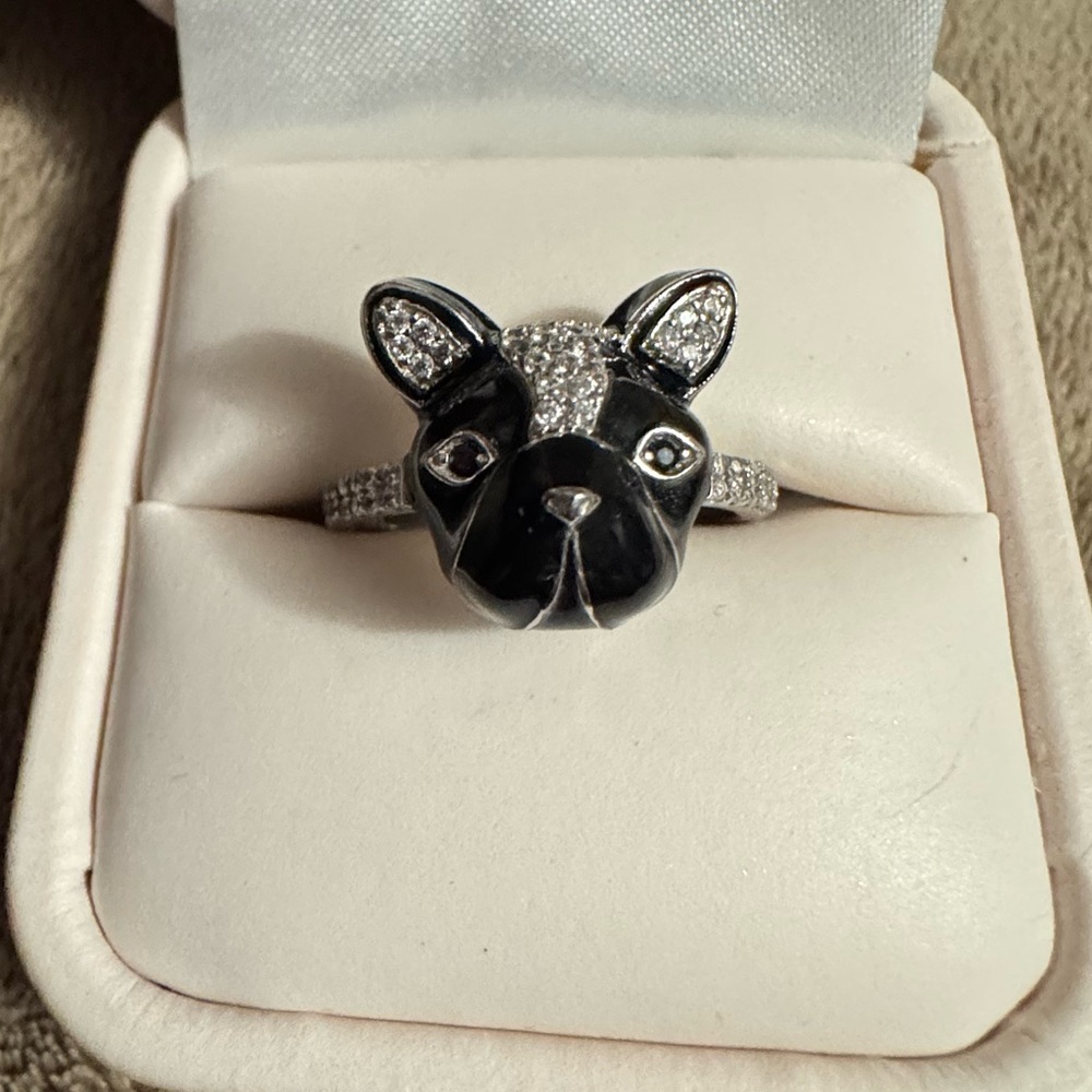 Black and Silver Frenchie dog Ring